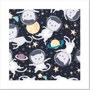 Pattern cats lover astronaut galaxy Posters and Art
